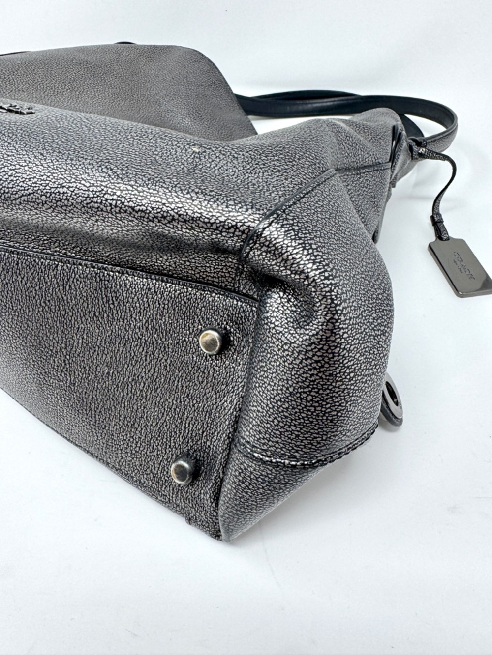 Coach Edie Metallic Gunmetal Pebbled Leather Shoulder Bag Tote - Picture 11 of 16